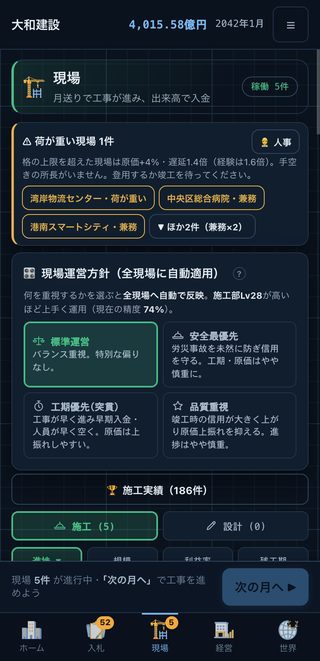 現場の運営方針を決める画面