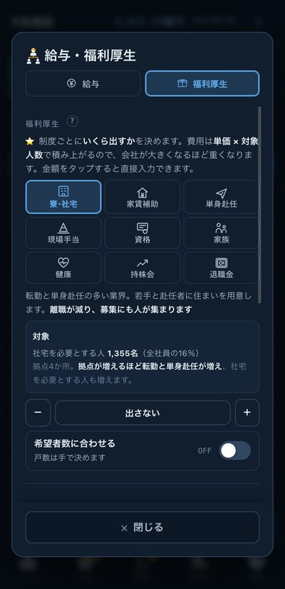 福利厚生。制度ごとに単価と対象人数を決める