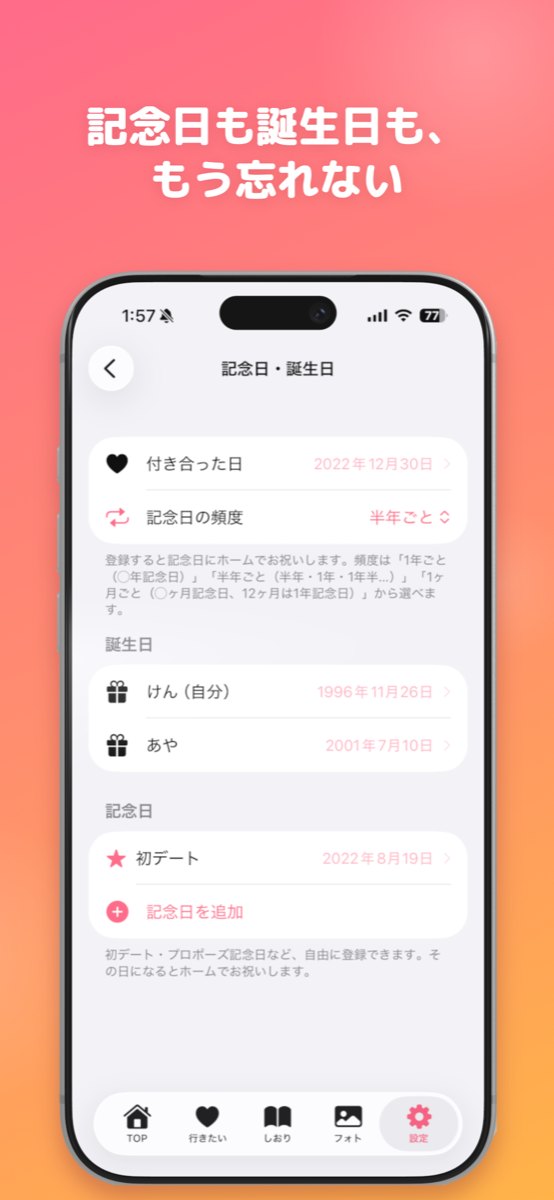記念日・誕生日の登録画面